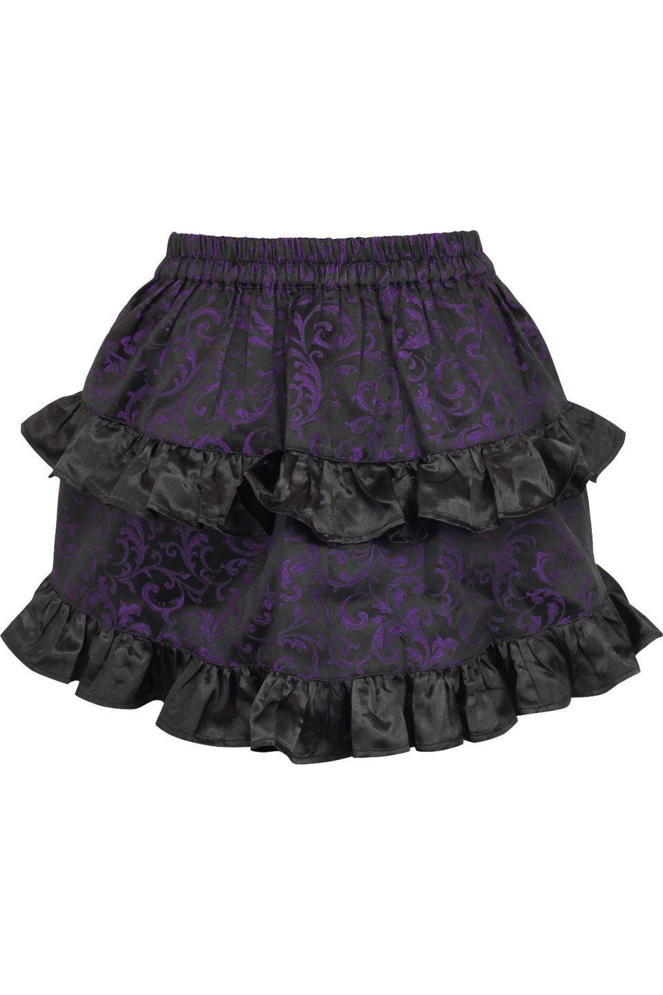 Purple/Black Brocade Ruched Bustle Skirt.