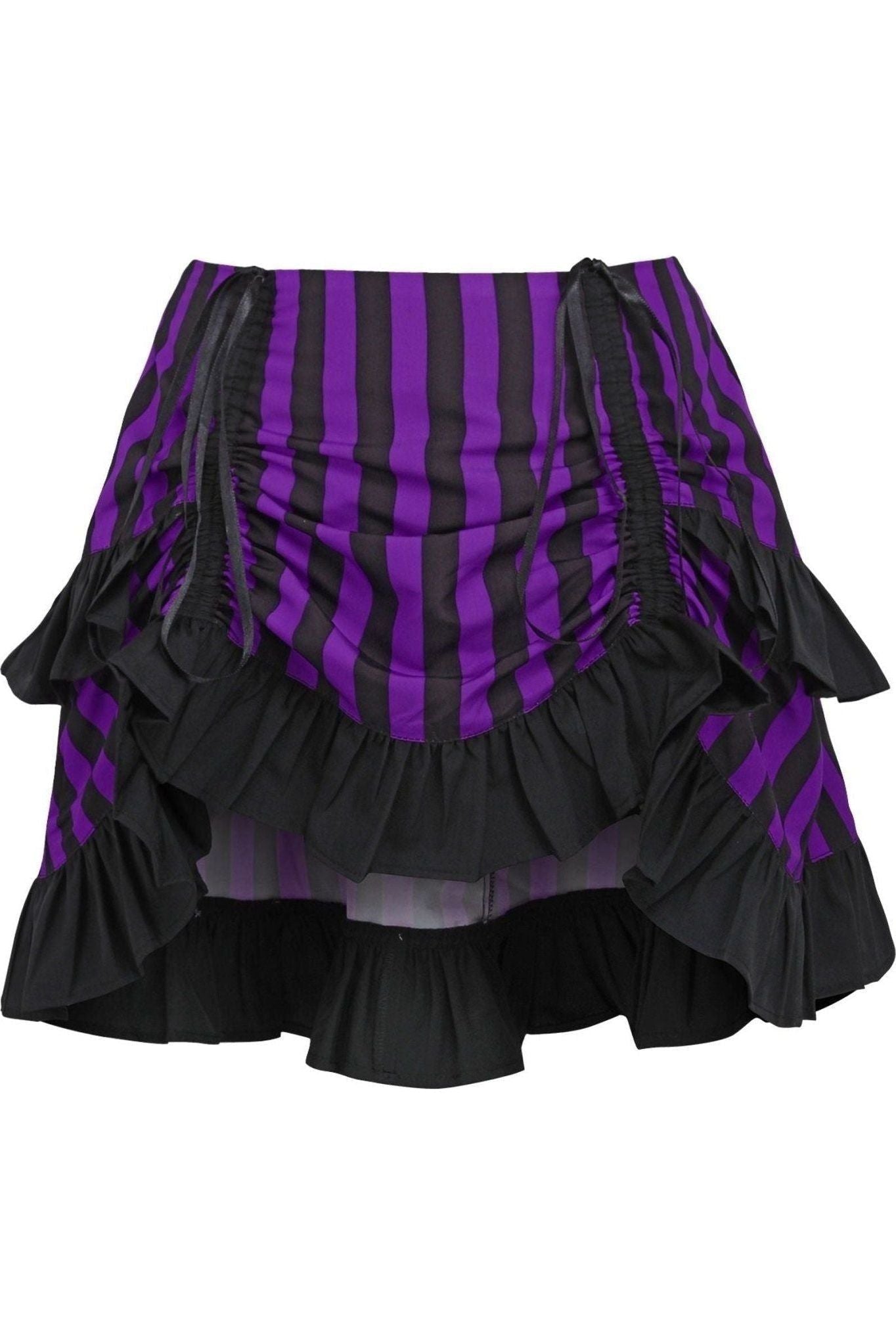 Purple/Black Striped Ruched Bustle Skirt.