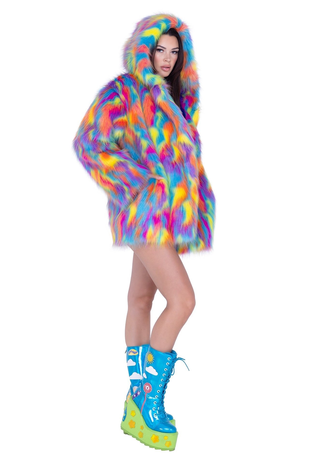 Rave FE293 - Thigh-High Hooded Fur Coat - J. Valentine.