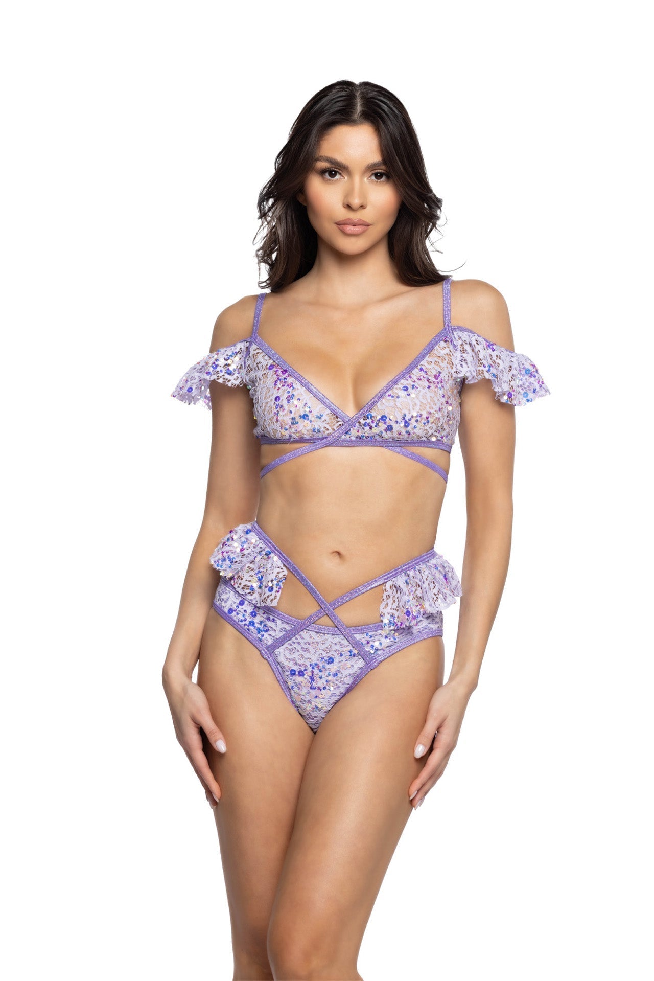 Rave JR128 - Sequin Lace Ruffle Wrap Top - J. Valentine.