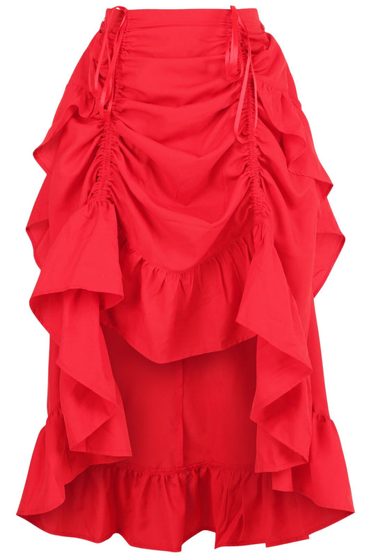 Red Crepe Adjustable High Low Skirt.