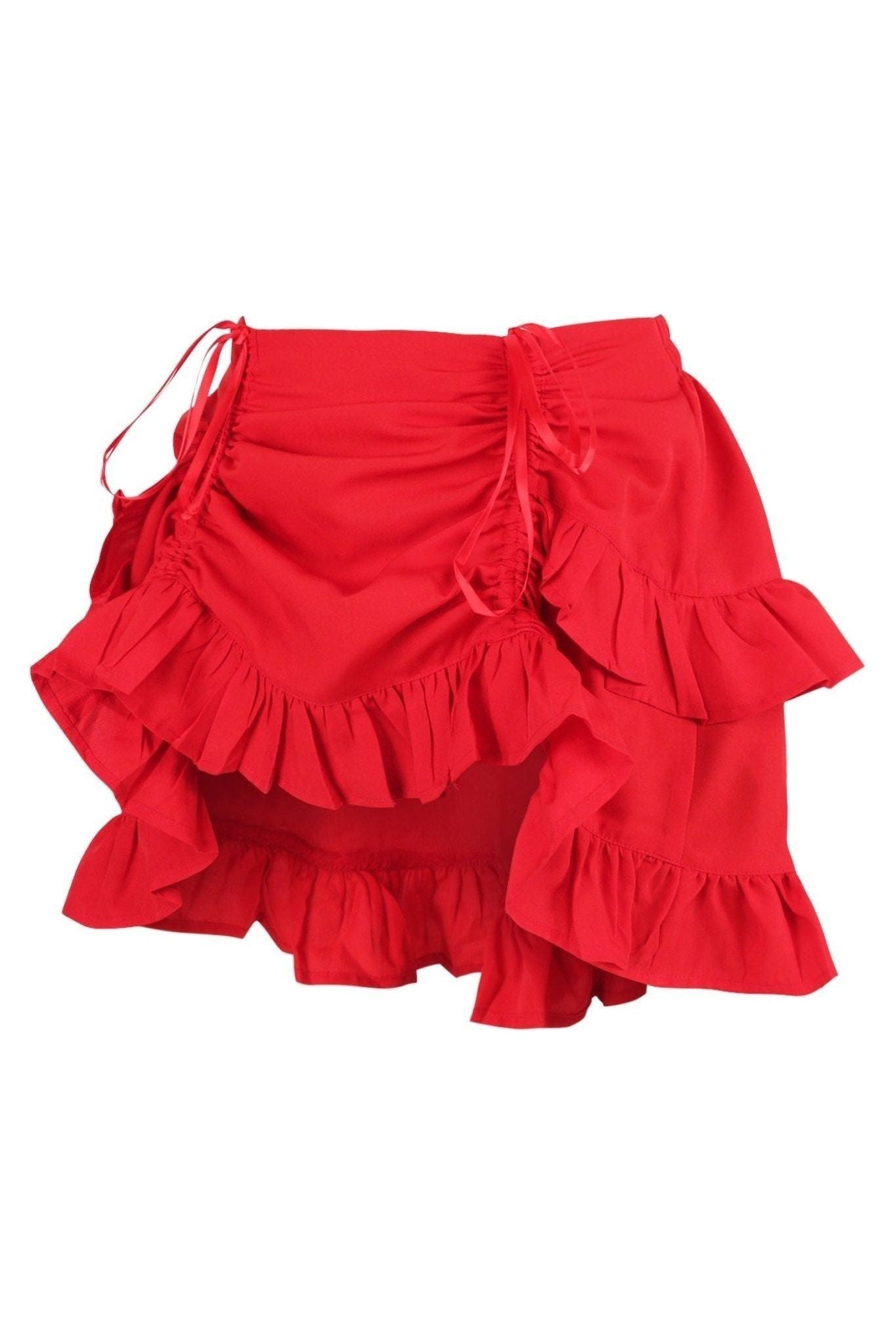 Red Crepe Ruched Bustle Skirt.