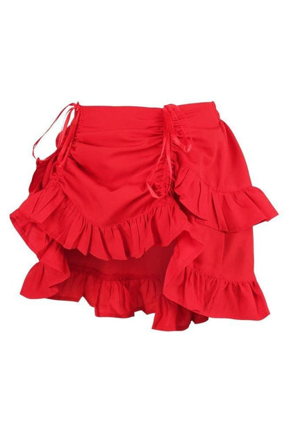 Red Crepe Ruched Bustle Skirt