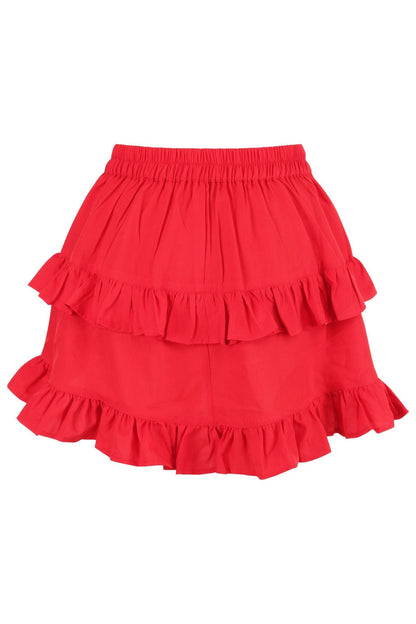 Red Crepe Ruched Bustle Skirt.