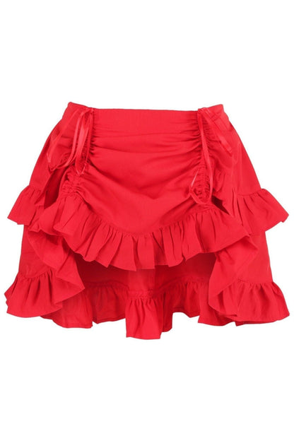 Red Crepe Ruched Bustle Skirt.