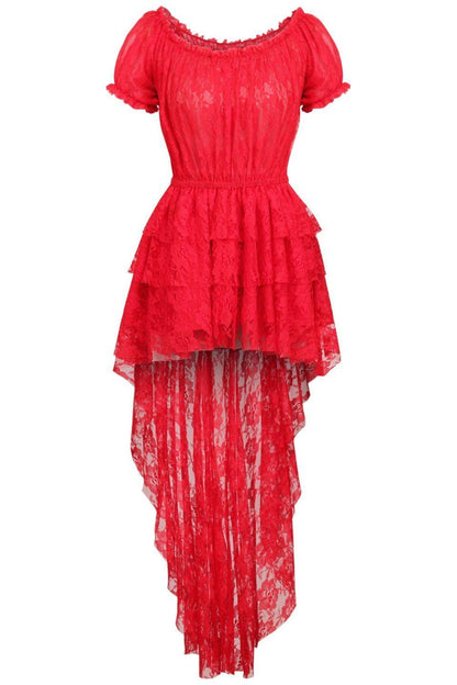 Red High Low Lace Dress.