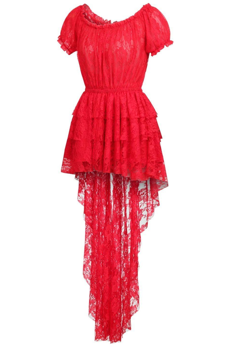 Red High Low Lace Dress.
