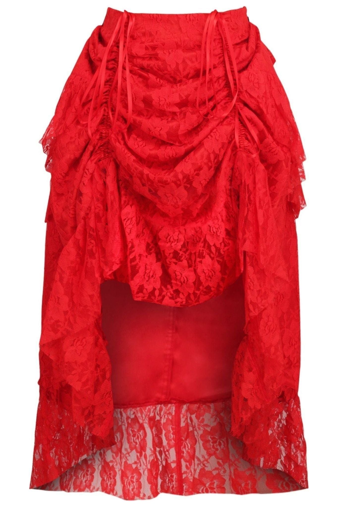 Red Lace Adjustable High Low Bustle Skirt.