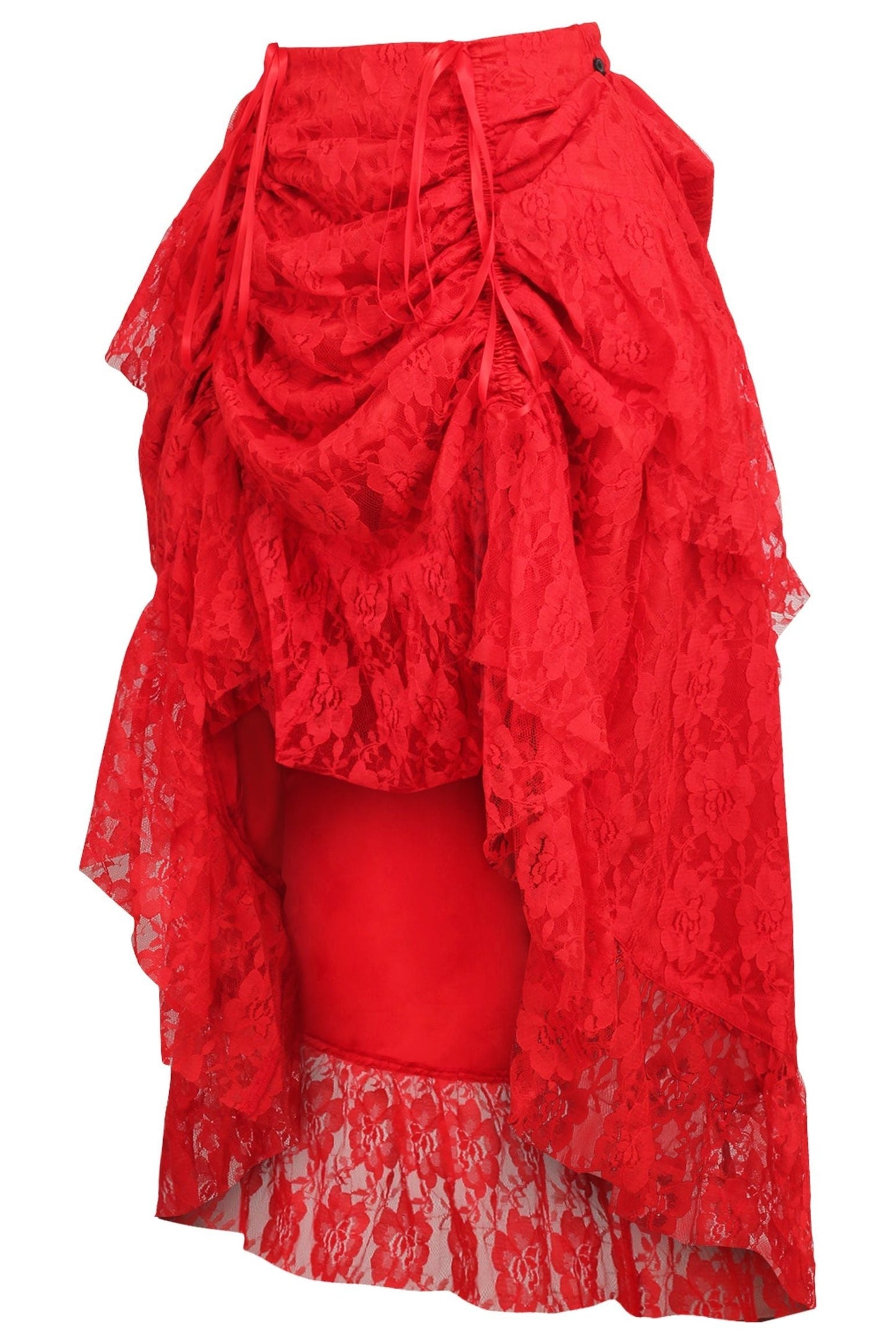 Red Lace Adjustable High Low Bustle Skirt.