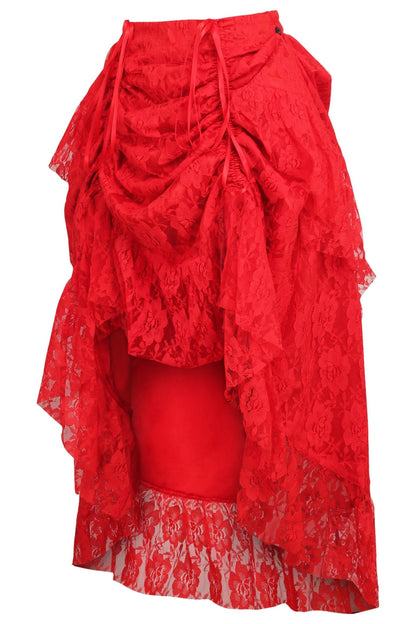 Red Lace Adjustable High Low Bustle Skirt.