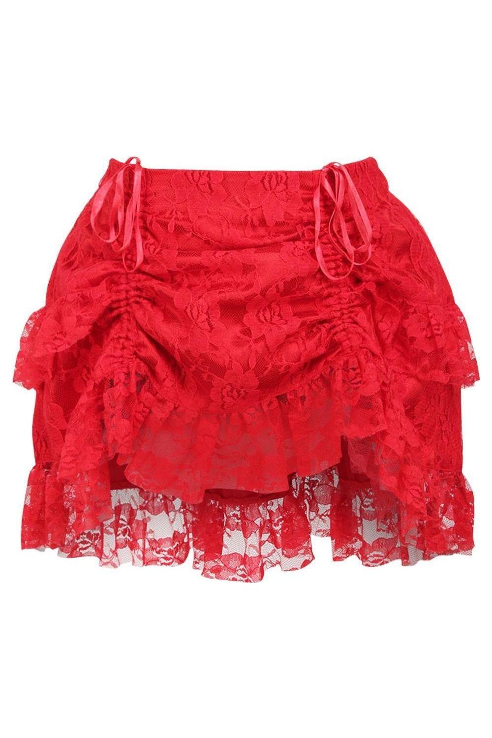 Red Lace Ruched Bustle Skirt.