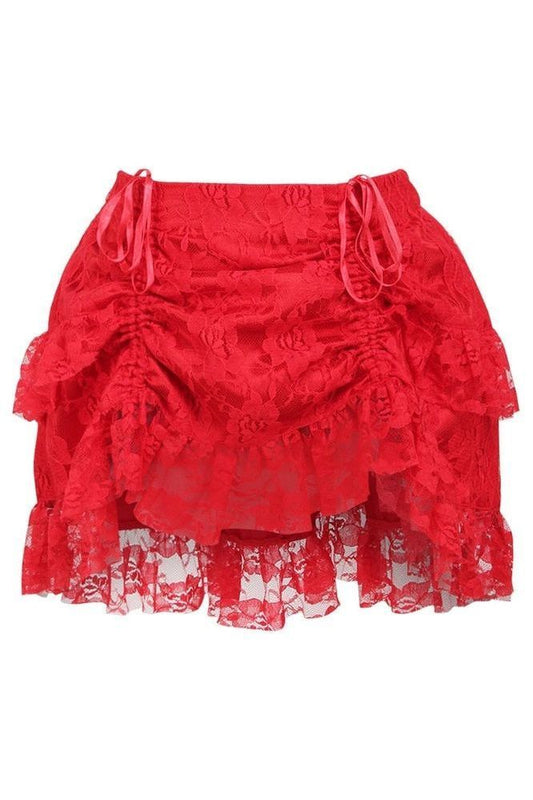 Red Lace Ruched Bustle Skirt