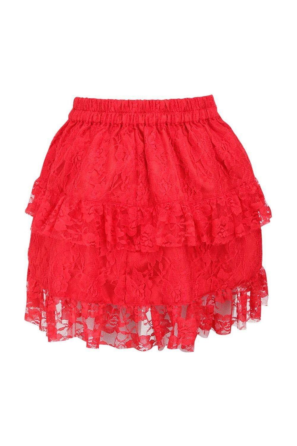 Red Lace Ruched Bustle Skirt.