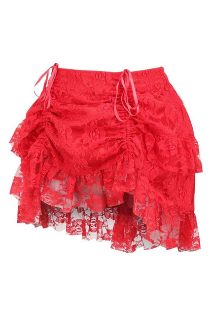 Red Lace Ruched Bustle Skirt.