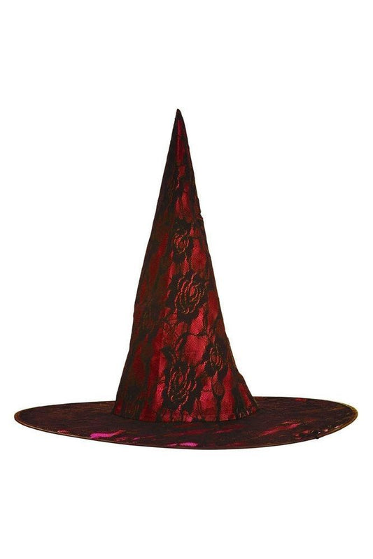 Red Lace Witch Hat - Costume Accessory