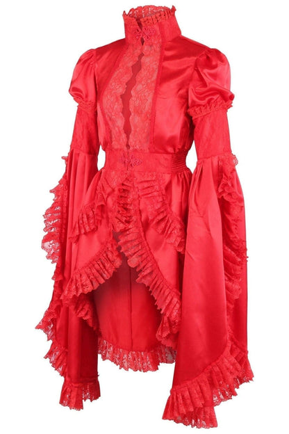 Red Satin & Lace Ruffled Jacket.