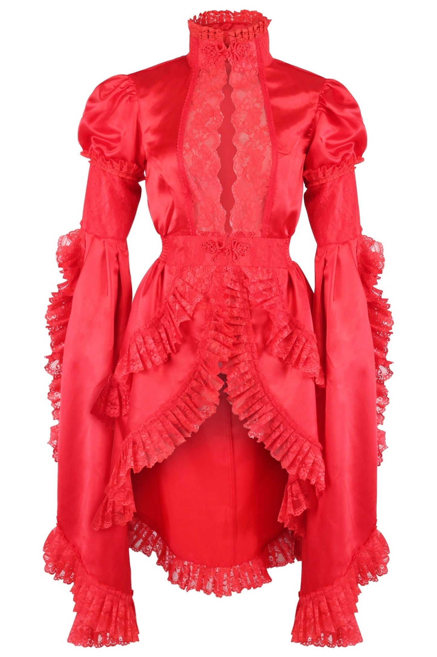 Red Satin & Lace Ruffled Jacket.