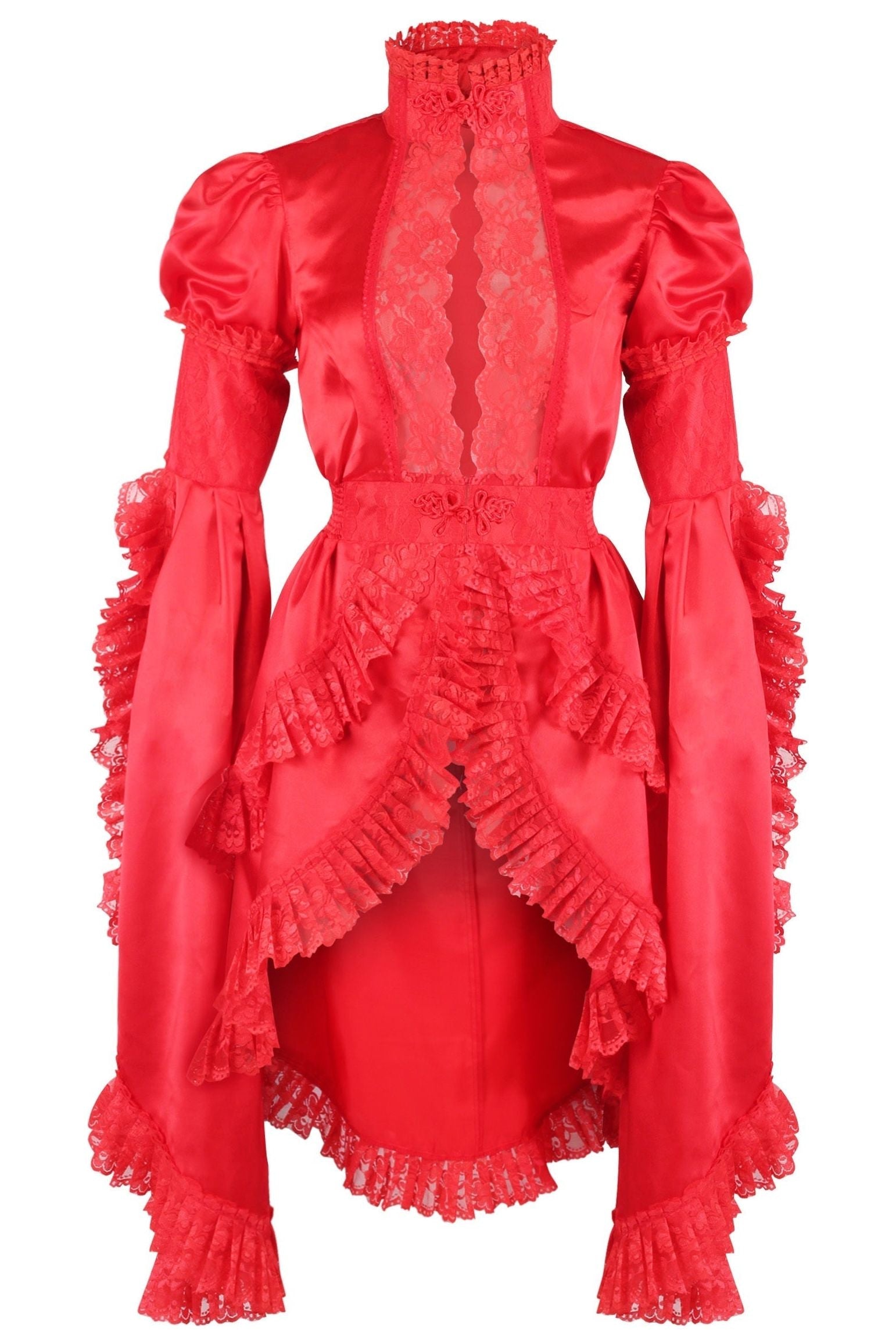 Red Satin & Lace Ruffled Jacket.