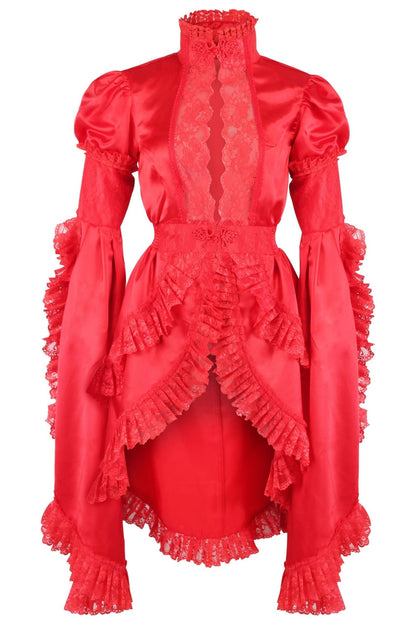 Red Satin & Lace Ruffled Jacket.