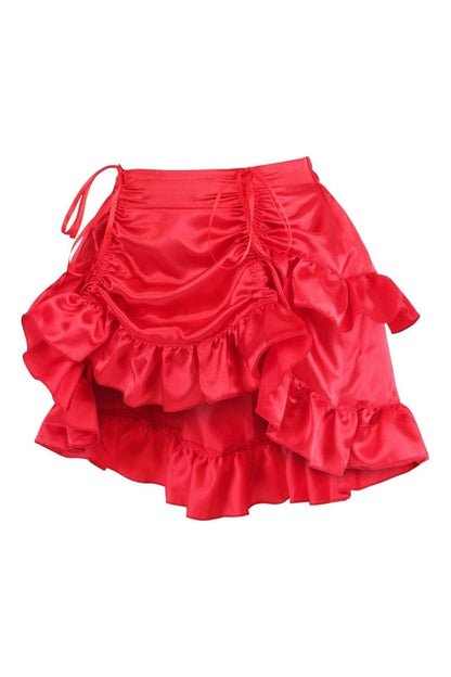 Red Satin Ruched Bustle Skirt.