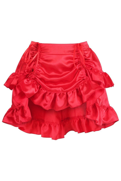 Red Satin Ruched Bustle Skirt.