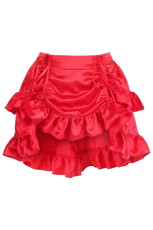 Red Satin Ruched Bustle Skirt.