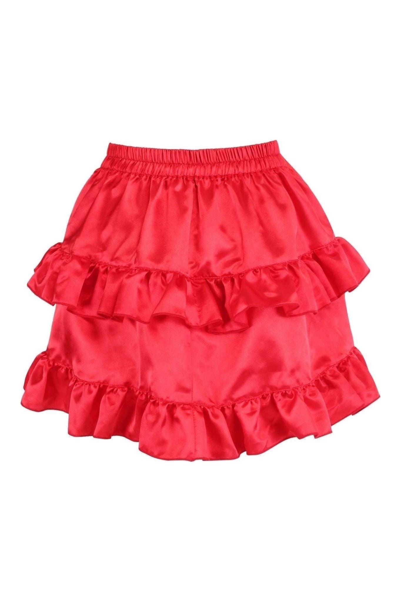 Red Satin Ruched Bustle Skirt.