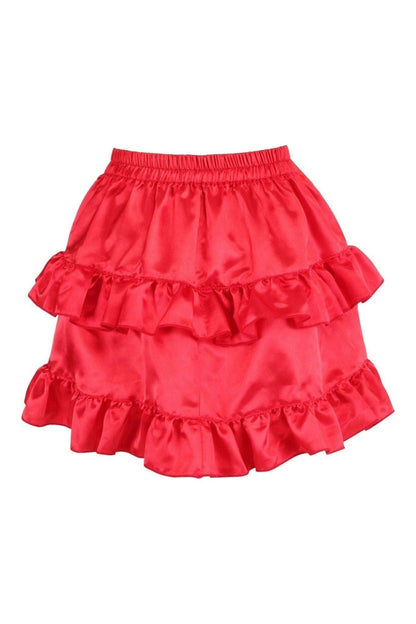 Red Satin Ruched Bustle Skirt.
