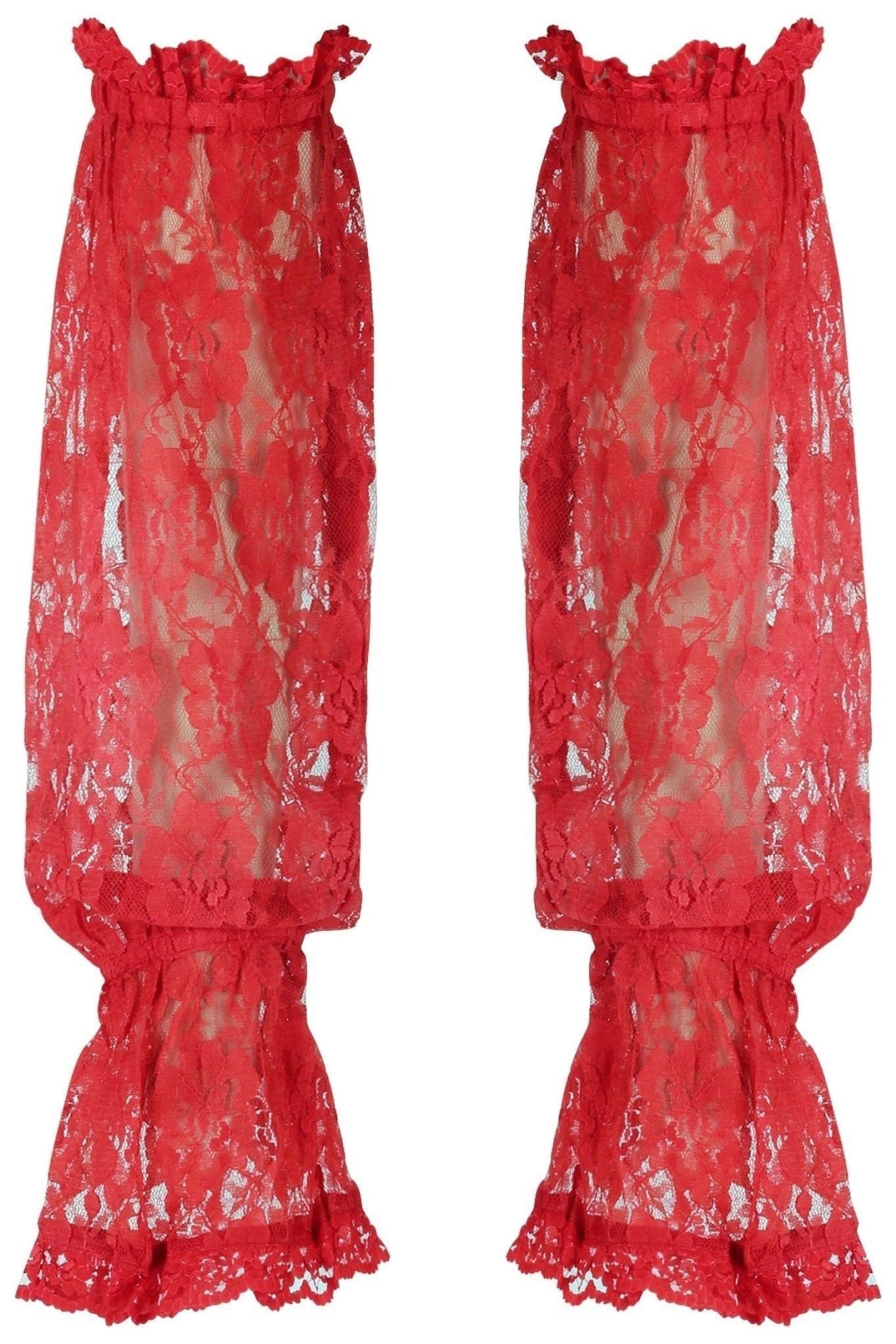 Red Sheer Lace Smocked Sleeves.