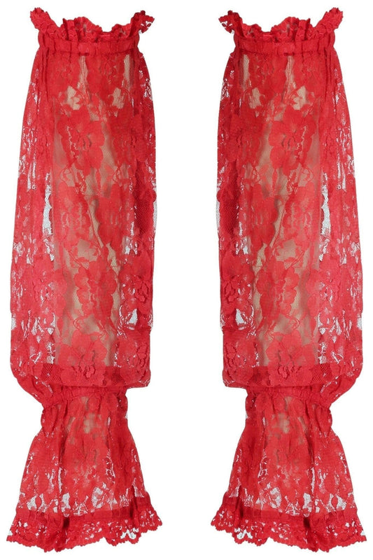 Red Sheer Lace Smocked Sleeves.
