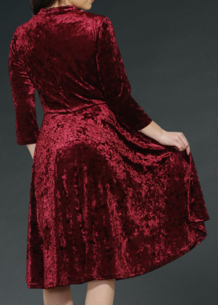 Red Velvet Gothic Dress with Lace Details