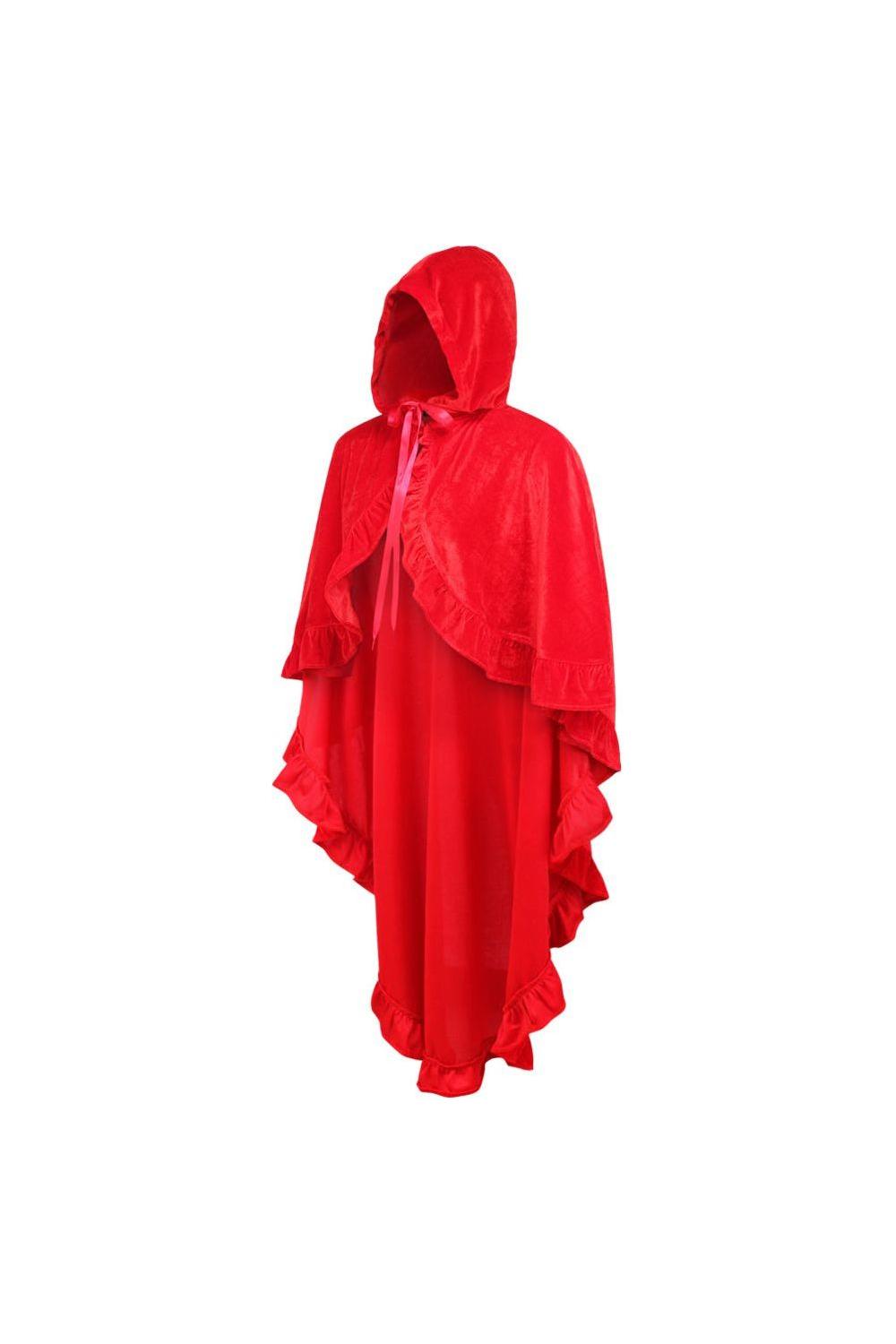 Red Velvet Hooded Ruffle Cape.