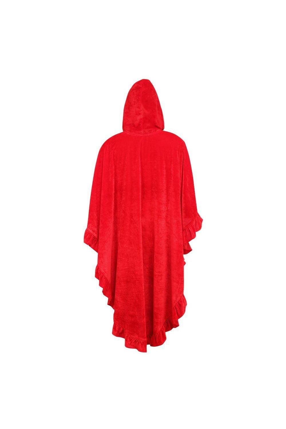 Red Velvet Hooded Ruffle Cape.