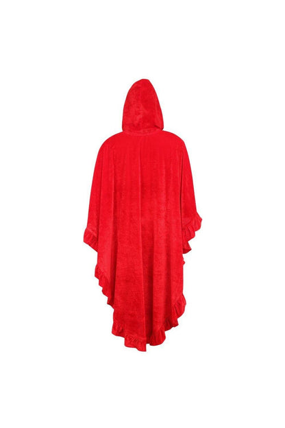 Red Velvet Hooded Ruffle Cape.