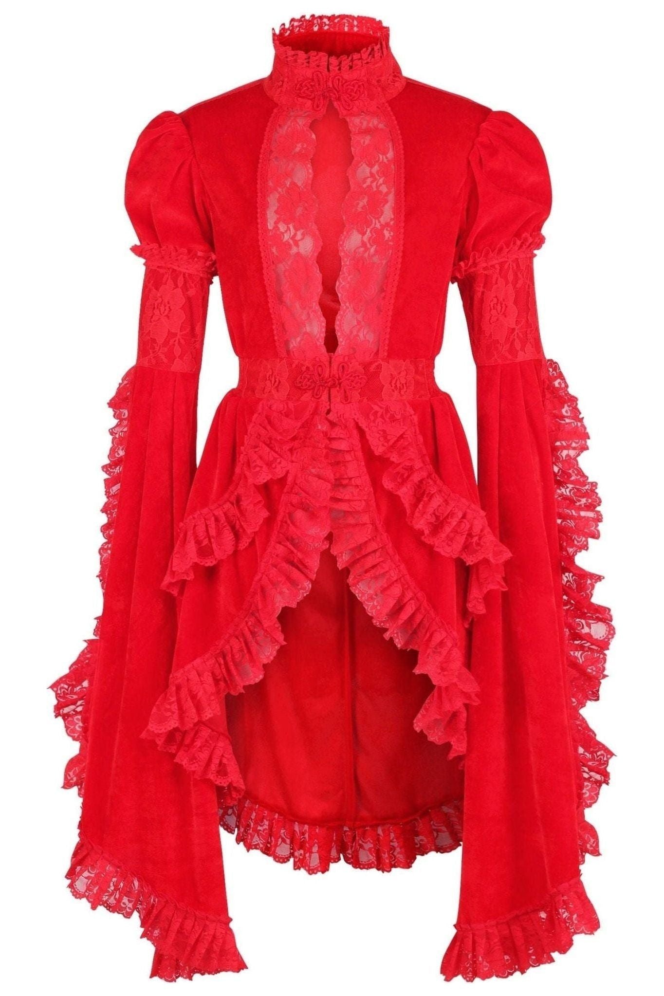 Red Velvet & Lace Ruffled Jacket.