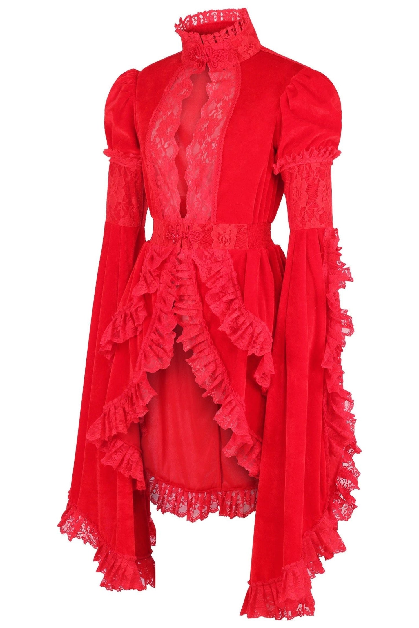 Red Velvet & Lace Ruffled Jacket.