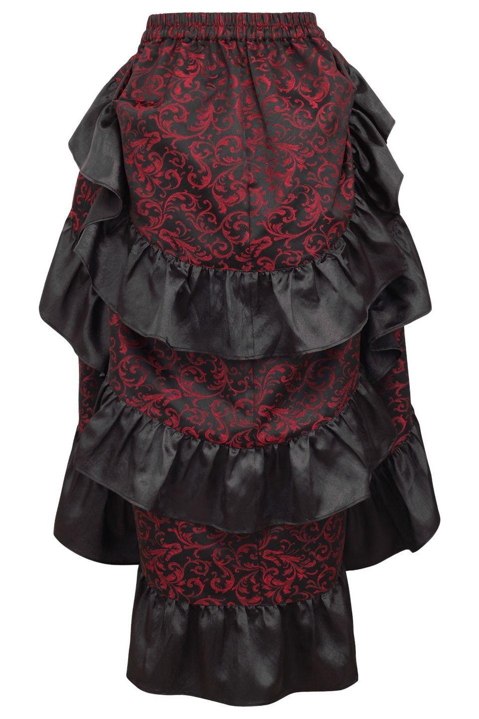 Red/Black Brocade Adjustable High Low Bustle Skirt.