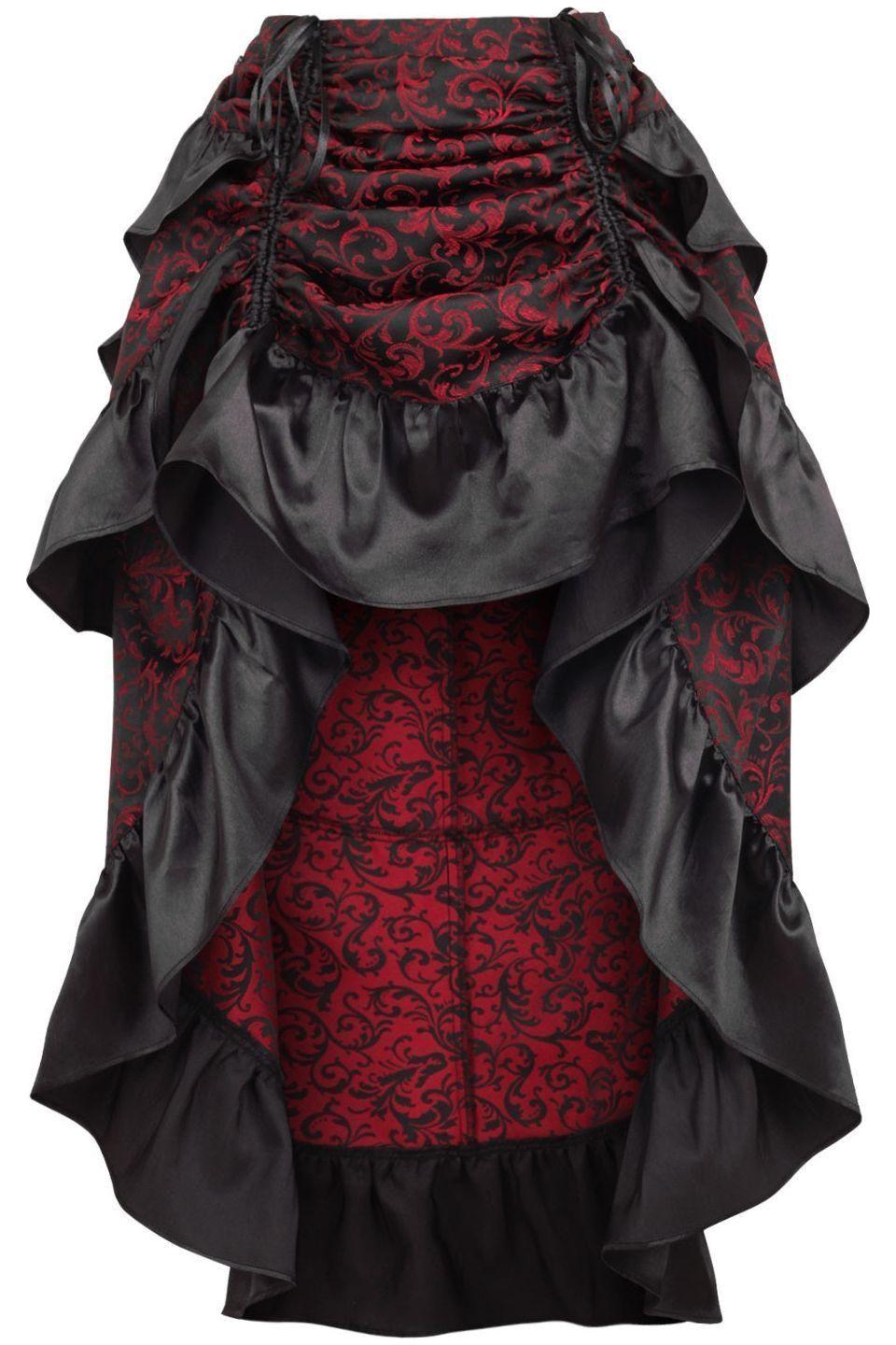 Red/Black Brocade Adjustable High Low Bustle Skirt.