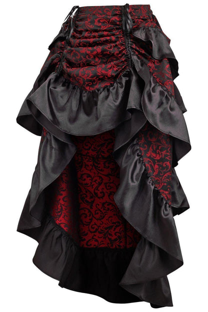 Red/Black Brocade Adjustable High Low Bustle Skirt.