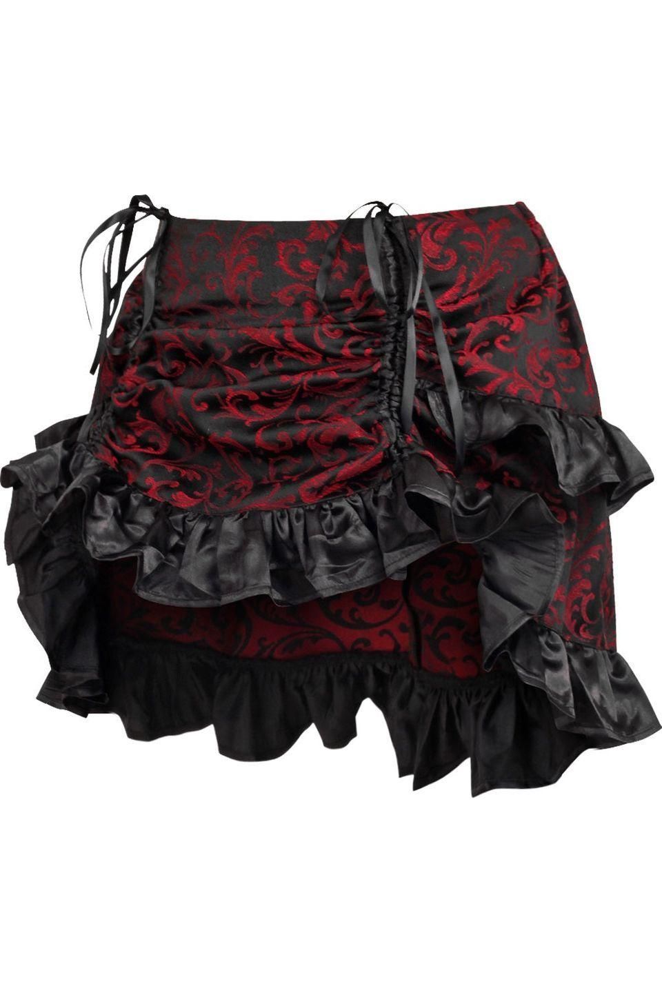 Red/Black Brocade Ruched Bustle Skirt.