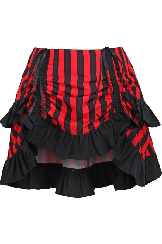 Red/Black Striped Ruched Bustle Skirt.