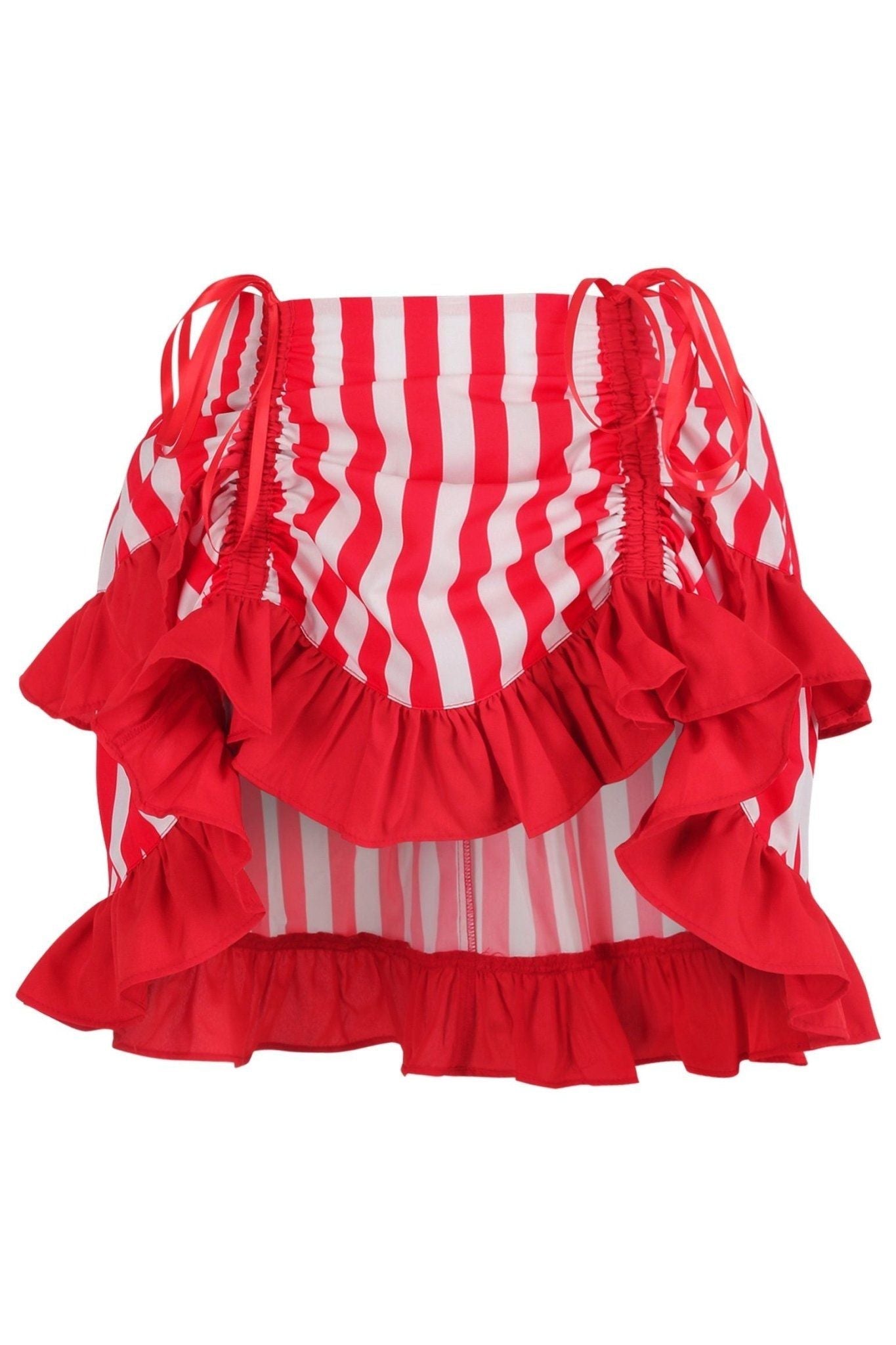 Red/White Striped Ruched Bustle Skirt