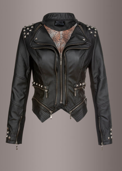 Rockstar Black Studded Moto Biker Jacket - Unspoken Fashion