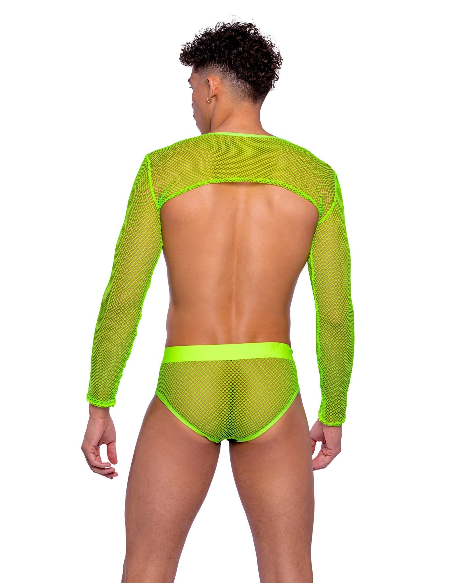 Roma Mens Rave Festival Long Sleeved Cropped Fishnet Top.