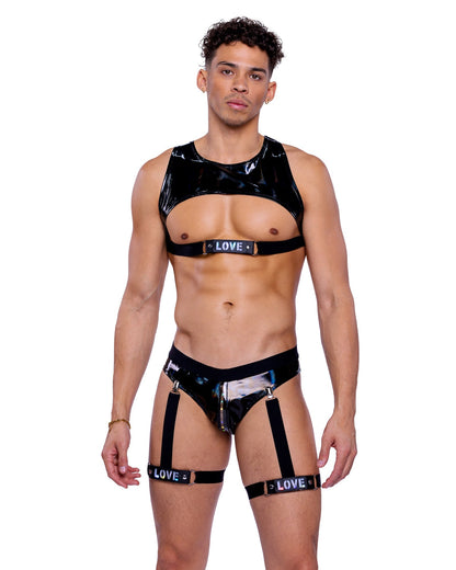 Roma Mens Rave Festival Pride Cropped Vinyl Top.