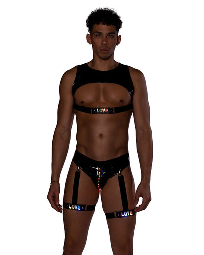Roma Mens Rave Festival Pride Cropped Vinyl Top.