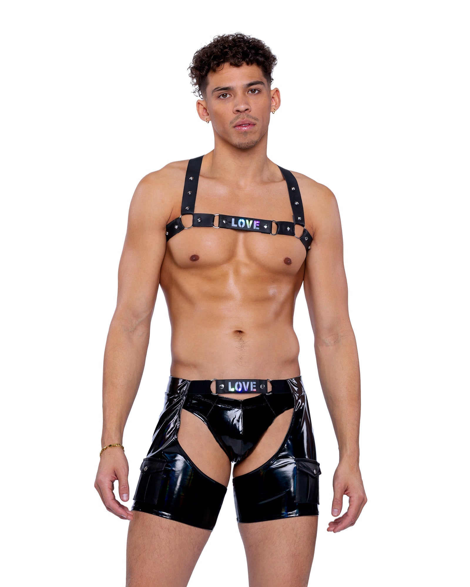 Roma Mens Rave Festival Pride Faux Leather Studded Harness.