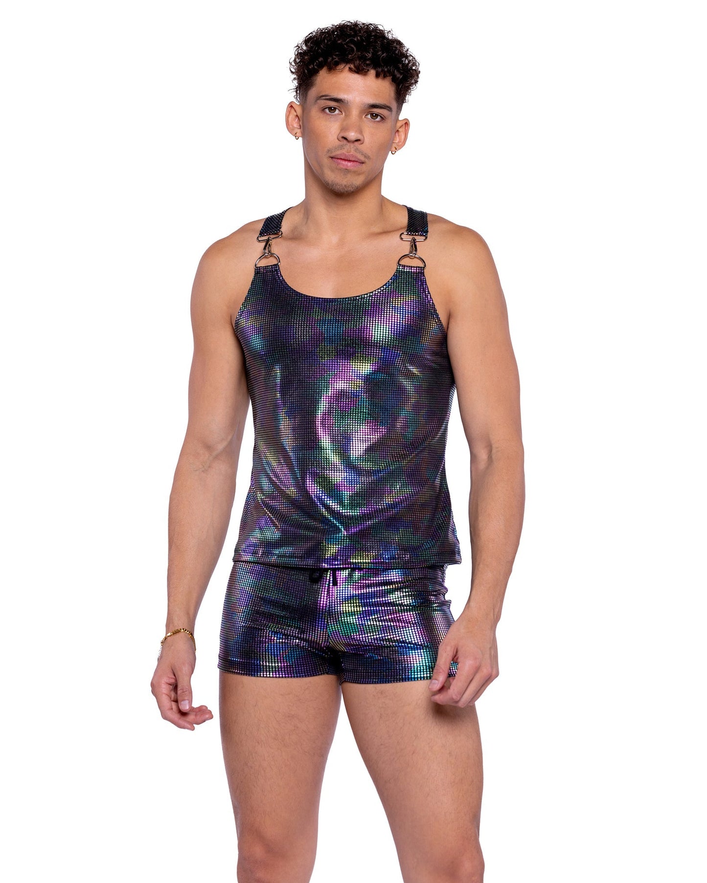 Roma Mens Rave Festival Rainbow Shimmer Camouflage Tank Top.