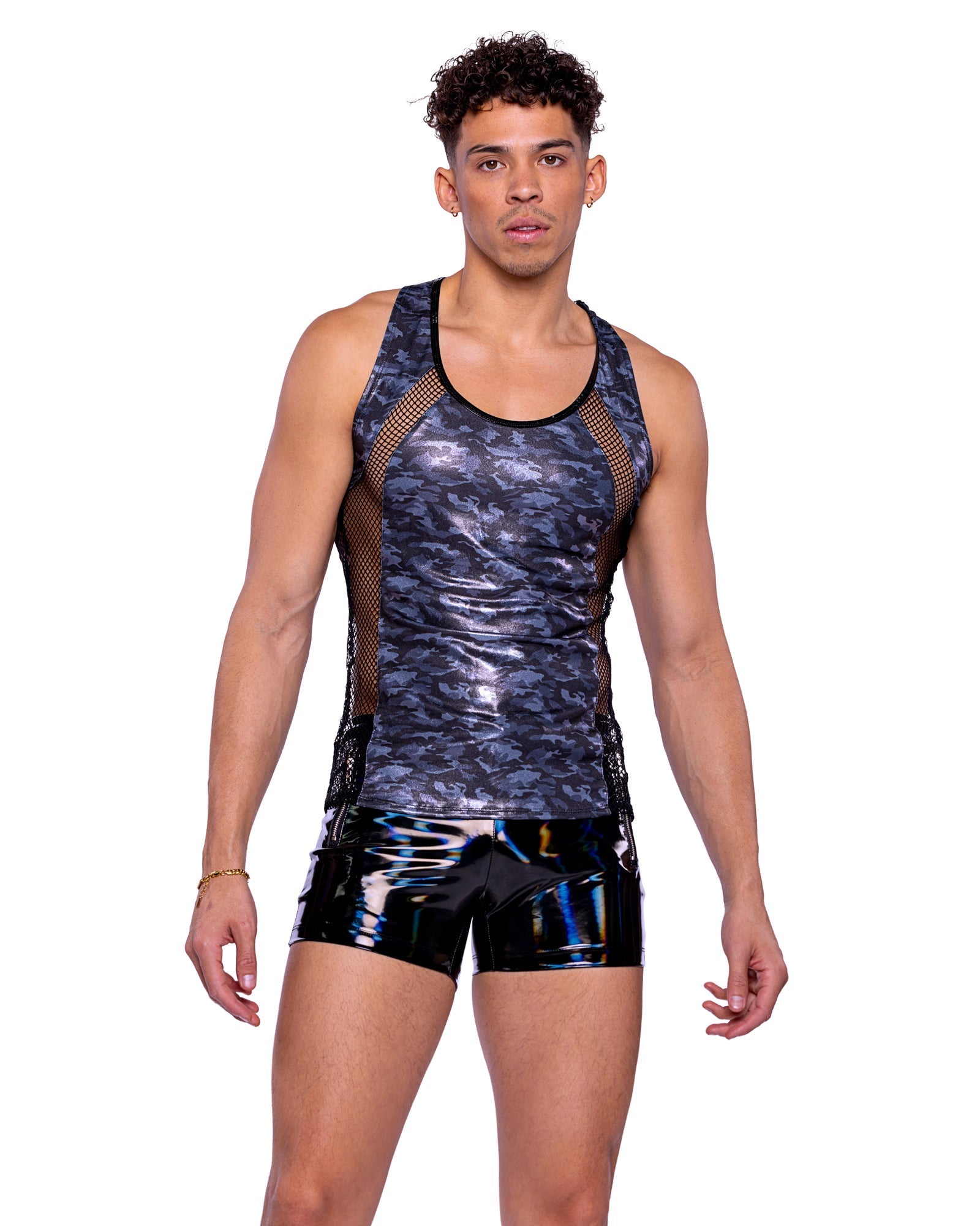 Roma Mens Rave Festival Shimmer Camouflage Tank Top.