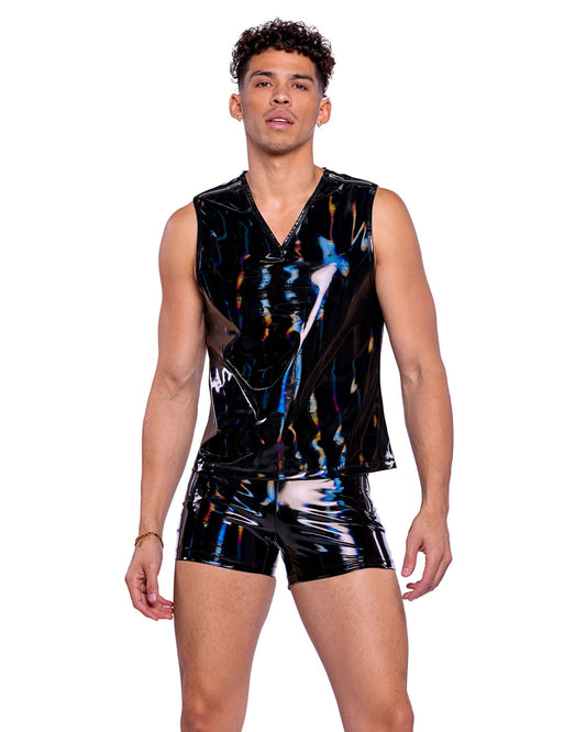 Roma Mens Rave Festival Vinyl with Iridescent Print Tank Top.